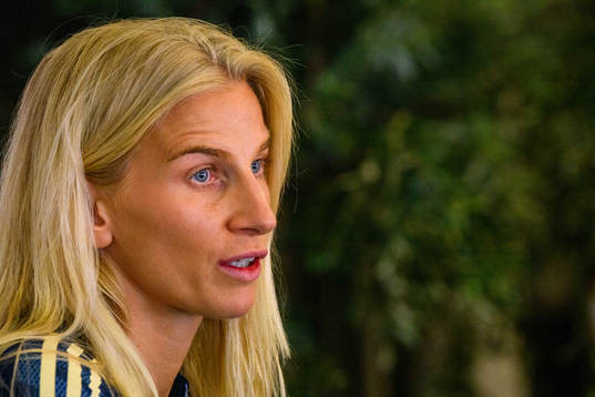Sofia Jakobsson is interviewed by the media