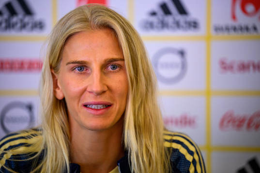 Sofia Jakobsson is interviewed by the media