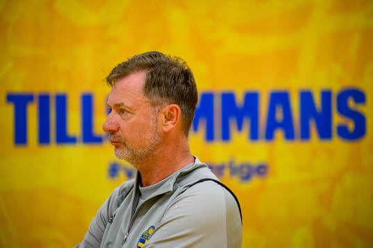Peter Gerhardsson, head coach is interviewed by the media