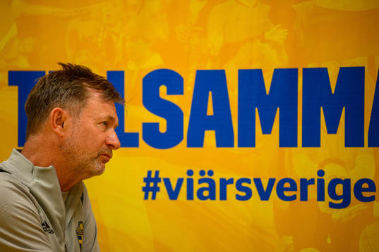 Peter Gerhardsson, head coach is interviewed by the media