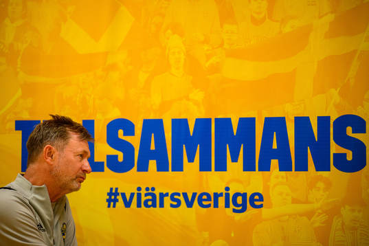 Peter Gerhardsson, head coach is interviewed by the media