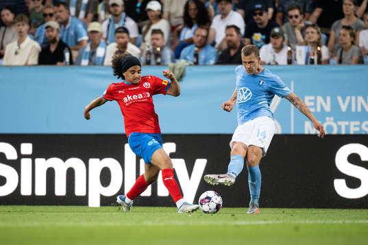 Helsingborgs Adam Kaied och Malmö FFs Felix Beijmo