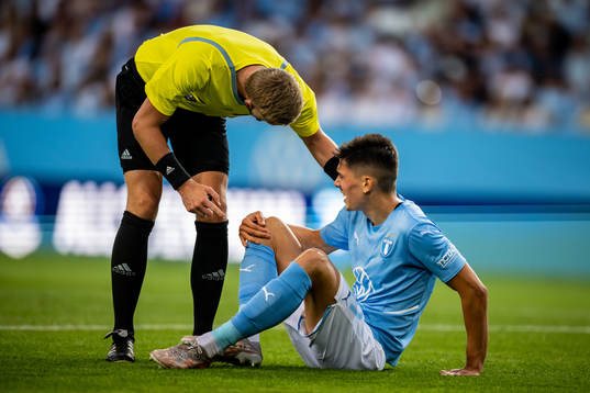 domare Glenn Nyberg kollar till Malmö FFs Dennis