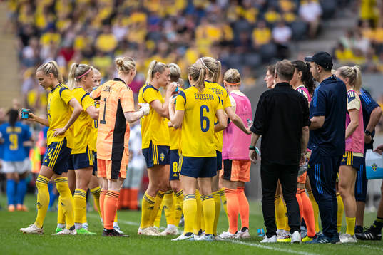 Players of Sweden at a cooling brake