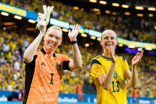 Goalkeeper Hedvig Lindahl and Amanda Ilestedt