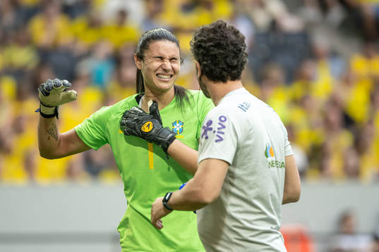 goalkeeper Lorena of Brazil in pain