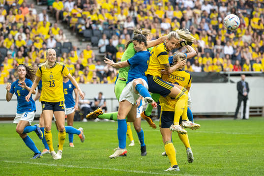 goalkeeper  Lorena of Brazil and Nathalie Björn of Sweden