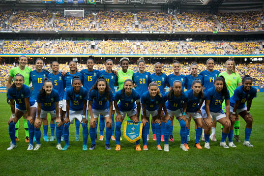 Players of Brazil pose for a picture