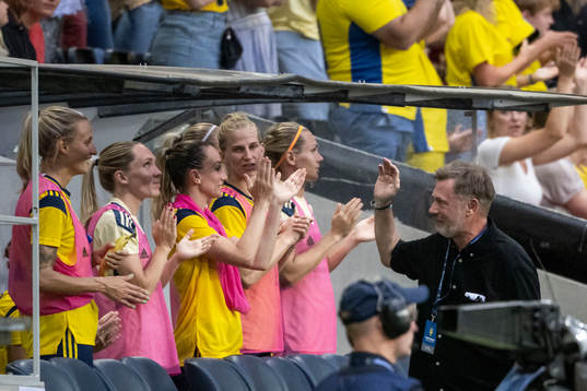 Head coach Peter Gerhardsson of Sweden celebrates