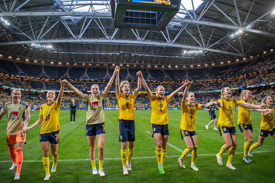 Players of Sweden celebrate
