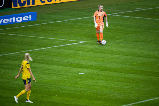 Amanda Ilestedt and goalkeeper Hedvig Lindahl of Sweden