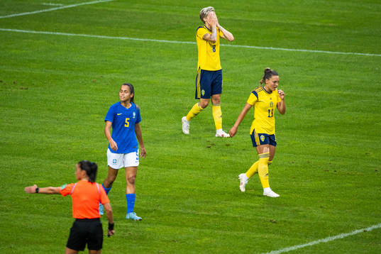 Lina Hurtig of Sweden looks dejected