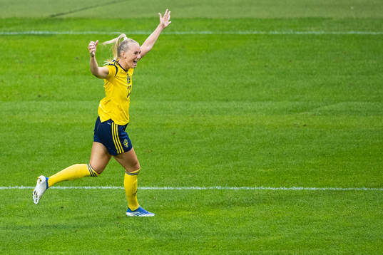 Stina Blackstenius of Sweden celebrates scoring 3-1