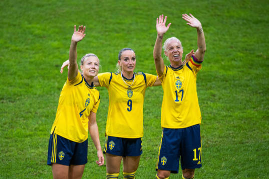 Hanna Glas,Kosovare Asllani and Caroline Seger of Sweden