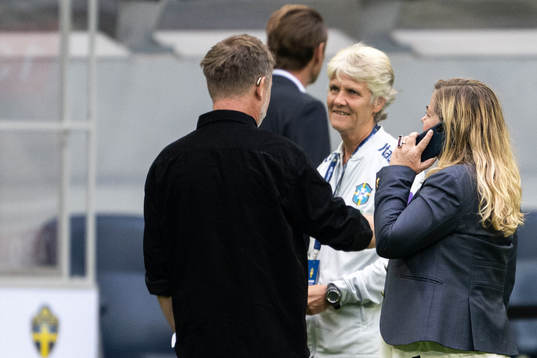 Pia Sundhage, head coach of Brazil, and Peter Gerhardsson,