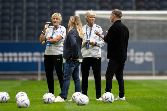 Pia Sundhage, head coach of Brazil, and Peter Gerhardsson,