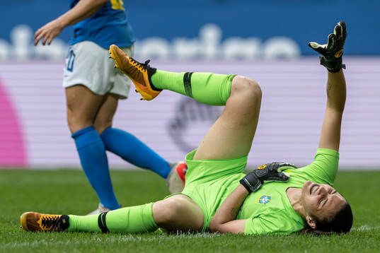 Goalkeeper Lorena of Brazil in pain