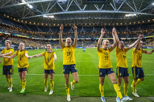 Players of Sweden celebrate