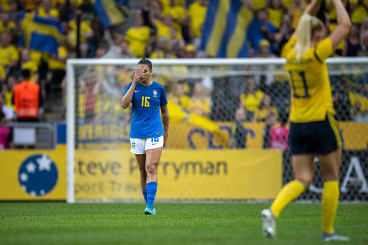 Beatriz Zaneratto of Brazil looks dejected