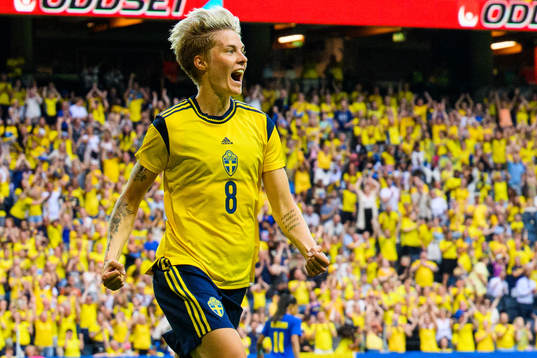 Lina Hurtig of Sweden celebrates