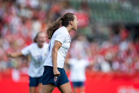 Guro Reiten of Norway celebrates the 1-1 goal