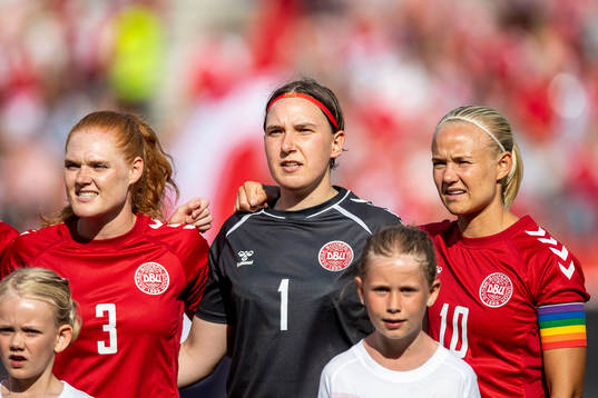 Stine Ballisager, goalkeeper Lene Christensen and Pernille