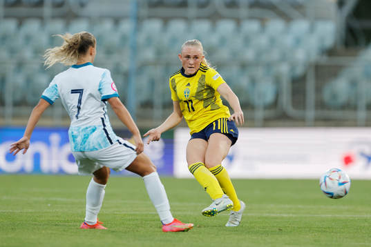 Emilia Bengtsson of Sweden in action against Stine Brekken