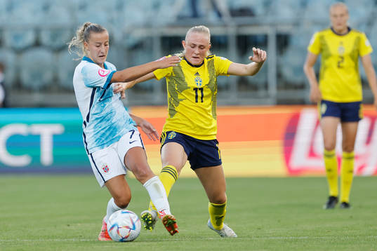 Emilia Bengtsson of Sweden in action against Stine Brekken