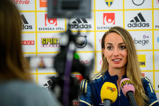 Kosovare Asllani is interviewed by the media