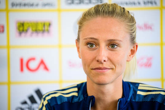 Rebecka Blomqvist is interviewed by the media