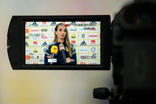A video camera shows an image of Kosovare Asllani as she is