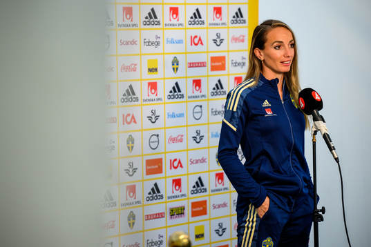 Kosovare Asllani is interviewed by the media