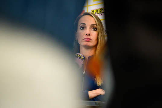 Kosovare Asllani is interviewed by the media