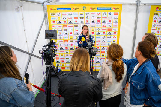 Kosovare Asllani is interviewed by the media