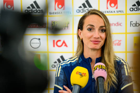 Kosovare Asllani is interviewed by the media