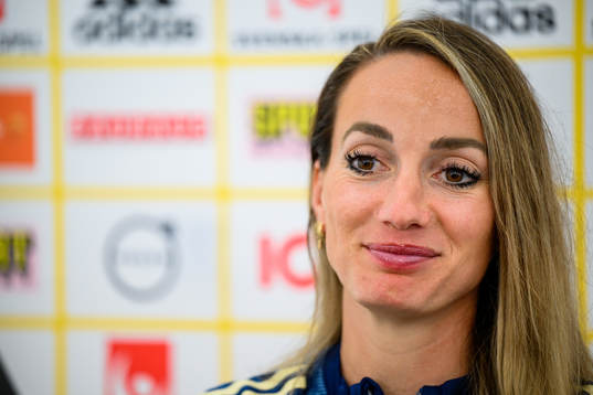 Kosovare Asllani is interviewed by the media