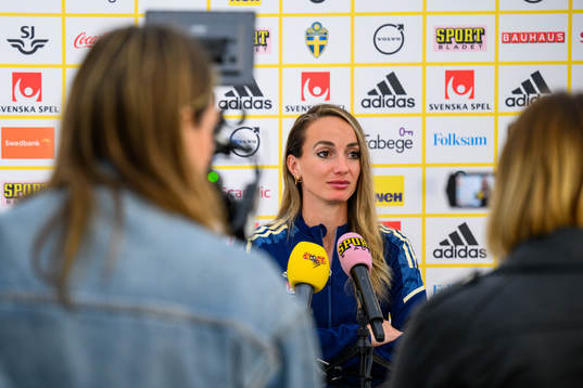 Kosovare Asllani is interviewed by the media