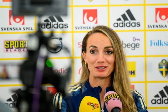 Kosovare Asllani is interviewed by the media