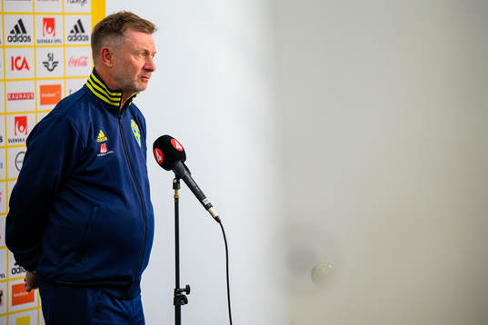 Peter Gerhardsson, head coach is interviewed by the media