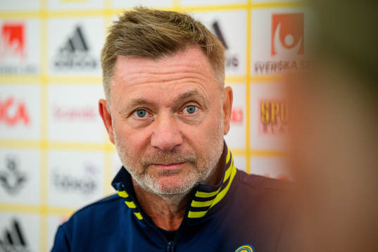 Peter Gerhardsson, head coach is interviewed by the media