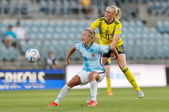 Emilia Bengtsson of Sweden in action against Stine Brekken