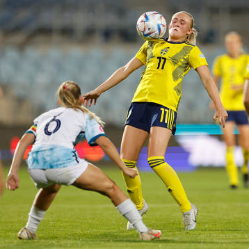 Emilia Bengtsson  of Sweden in action against Julie Jorde