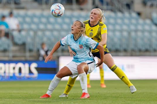 Emilia Bengtsson of Sweden in action against Stine Brekken