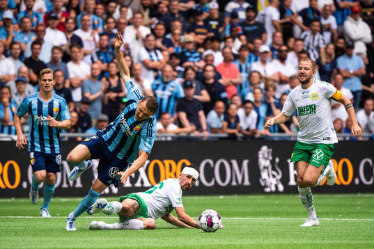 Djurgårdens Piotr Johansson och Hammarbys Loret Sadiku