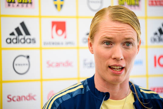 Goalkeeper Hedvig Lindahl is interviewed by the media