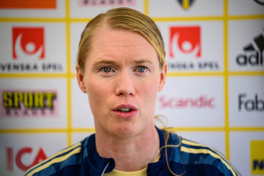 Goalkeeper Hedvig Lindahl is interviewed by the media