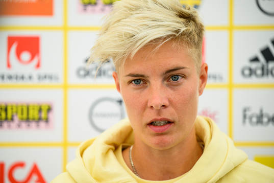Lina Hurtig is interviewed by the media