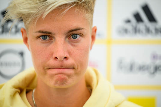 Lina Hurtig is interviewed by the media