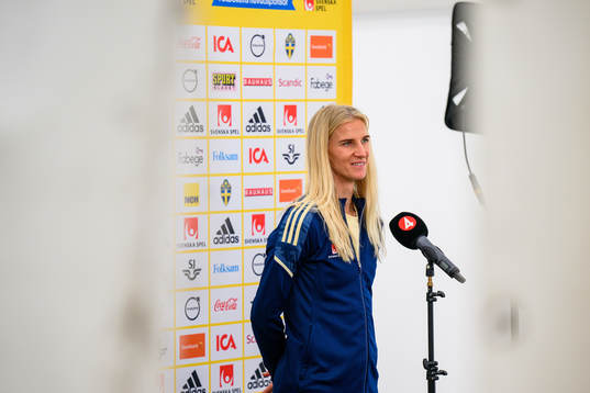 Sofia Jakobsson is interviewed by the media