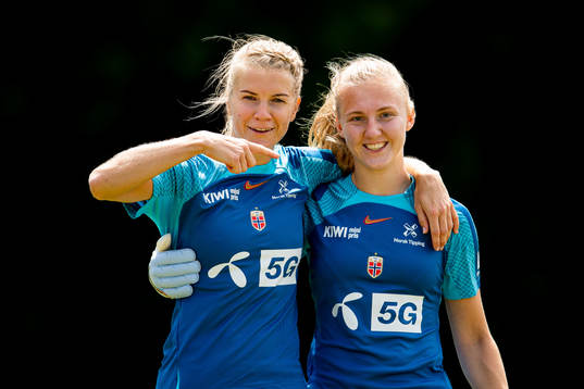 Ada Hegerberg and goalkeeper Sunniva Skoglund of the